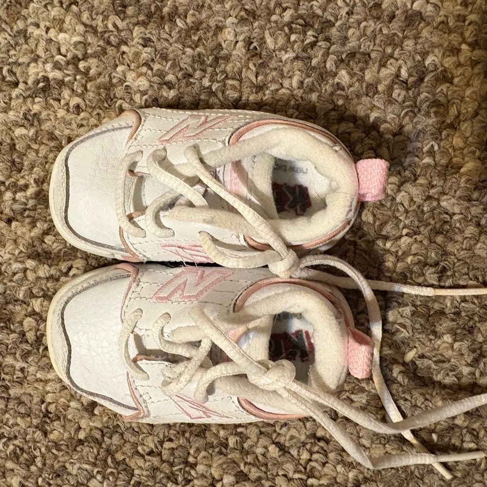 New Balance White and Pink Retro Sneakers